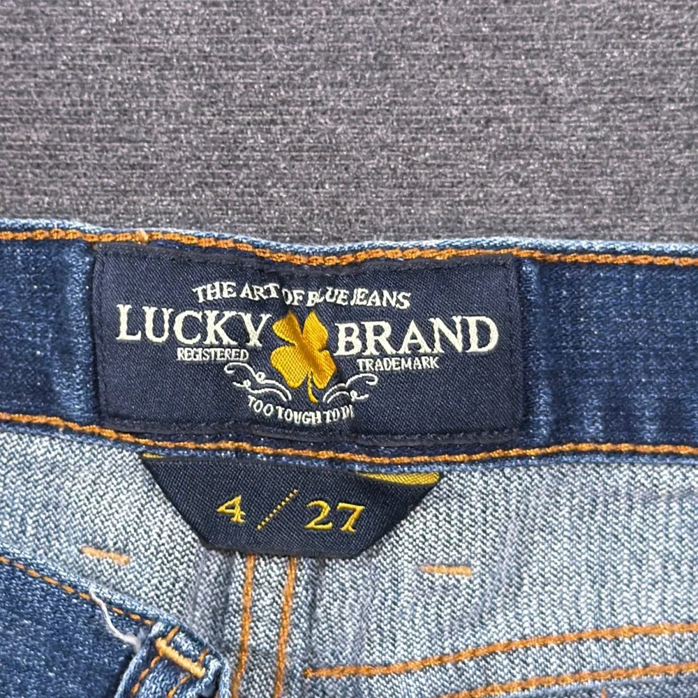 Lucky Brand Abbey Jean Shorts 4/27 Women Blue Denim Lace Trim Embroidered Boho